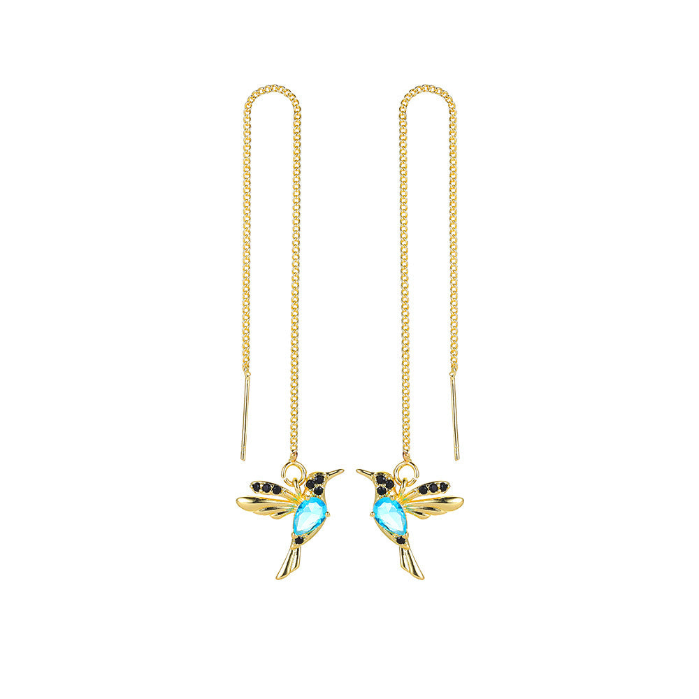 Fashion Jewelry New Unique Little Bird Drop Long Hanging Hummingbird Earrings For Women Elegant Girl Tassel Crystal Pendant Earring Jewelry - Badi Jewellery store