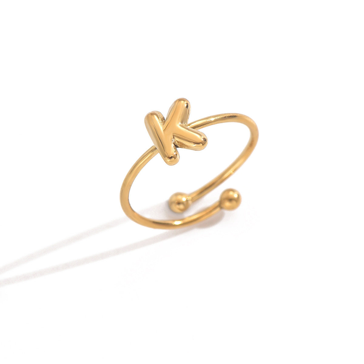 Lxalry 18K Gold Plated Stainless Steel Modern Alphabet Ring With Mirror Polish Sphere Accents Hypoallergenic Jewelry For Women Skin Safe Never Fade Luxury Gift Full A-Z Letters - Badi Jewellery store