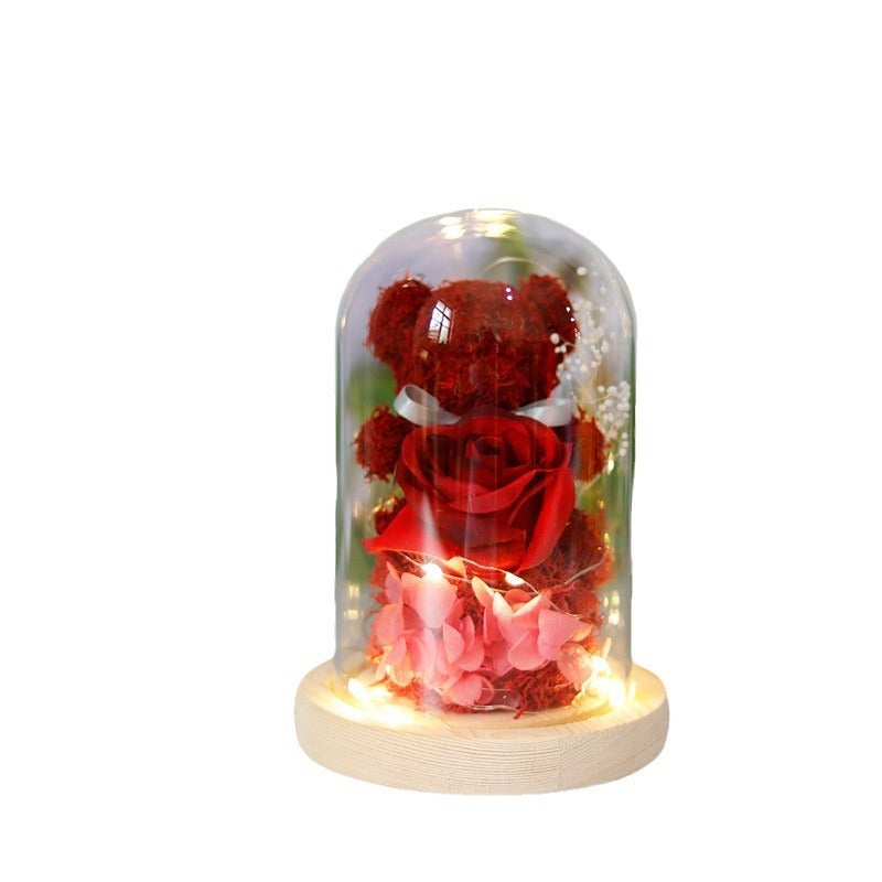 Gift Box Teddy Bear Eternal Flower With Lights Gift For Women Home Decor