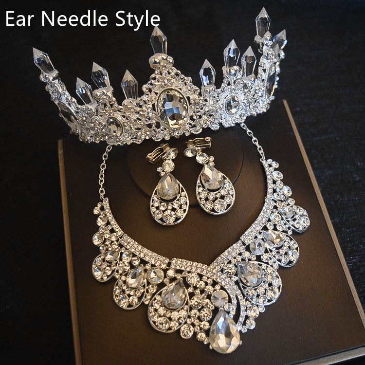 Bridal Headdress Flowers Wedding Hair Accessories Accessories Crown Necklace Earrings Three-piece Set Wedding Accessories - Badi Jewellery store