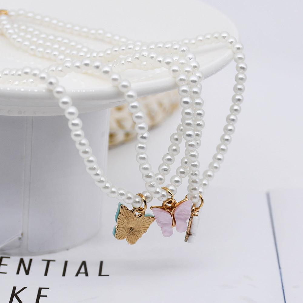 Elegant White Pearl Choker Necklace Small Round Pearl Wedding Butterfly Necklace For Women Charm Fashion Jewelry - Badi Jewellery store