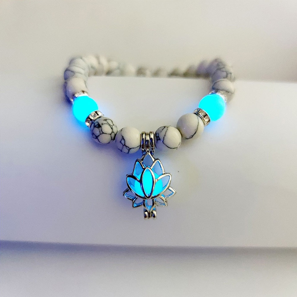 Energy Luminous Lotus Natural Stone Bracelet Yoga Healing Luminous Glow In The Dark Charm Beads Bracelet For Men Women Prayer Buddhism - Badi Jewellery store