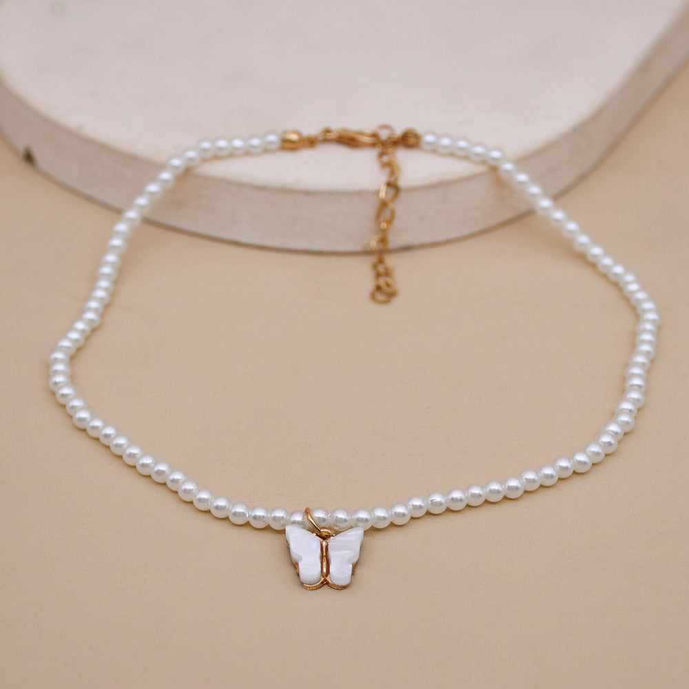 Elegant White Pearl Choker Necklace Small Round Pearl Wedding Butterfly Necklace For Women Charm Fashion Jewelry - Badi Jewellery store