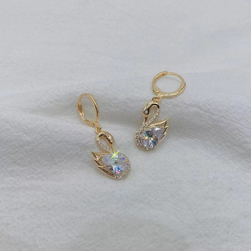 Sweet Rhinestone Swan Earrings Ins Fashion Earrings For Women Jewelry - Badi Jewellery store