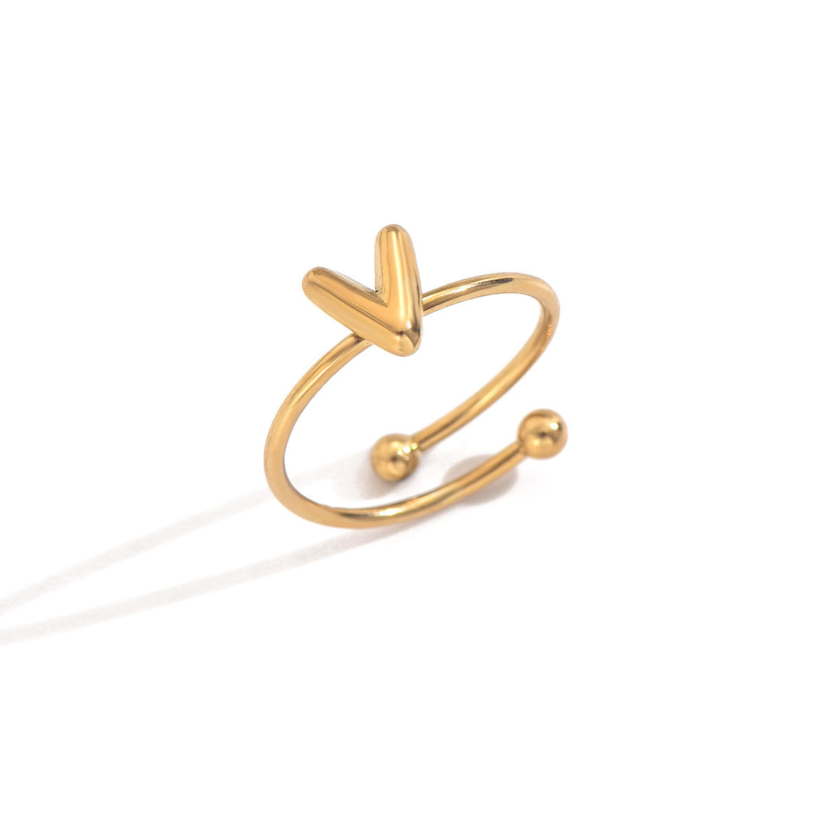Lxalry 18K Gold Plated Stainless Steel Modern Alphabet Ring With Mirror Polish Sphere Accents Hypoallergenic Jewelry For Women Skin Safe Never Fade Luxury Gift Full A-Z Letters - Badi Jewellery store