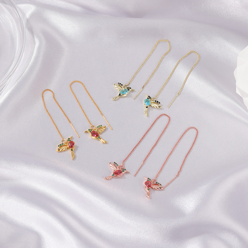 Fashion Jewelry New Unique Little Bird Drop Long Hanging Hummingbird Earrings For Women Elegant Girl Tassel Crystal Pendant Earring Jewelry - Badi Jewellery store