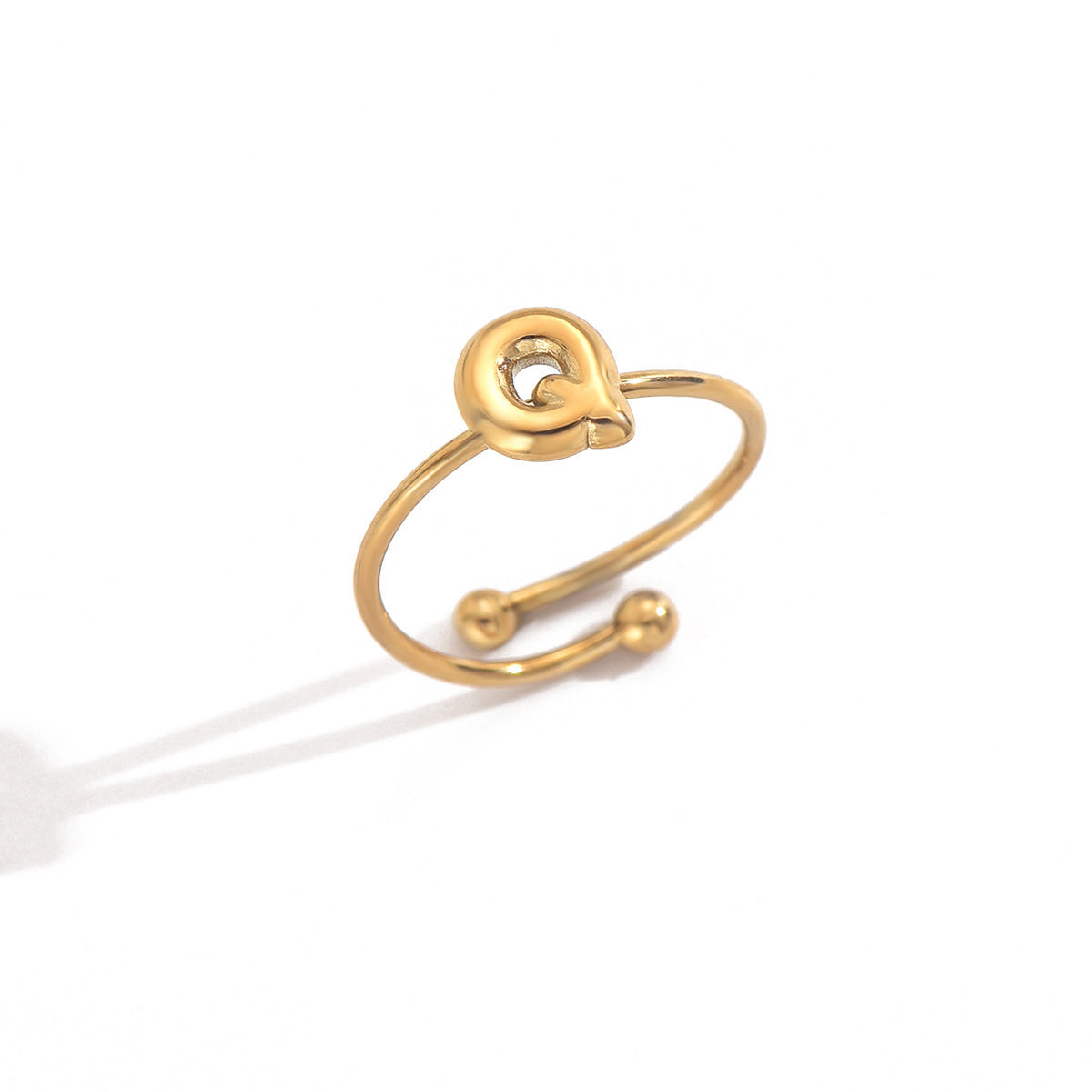 Lxalry 18K Gold Plated Stainless Steel Modern Alphabet Ring With Mirror Polish Sphere Accents Hypoallergenic Jewelry For Women Skin Safe Never Fade Luxury Gift Full A-Z Letters - Badi Jewellery store