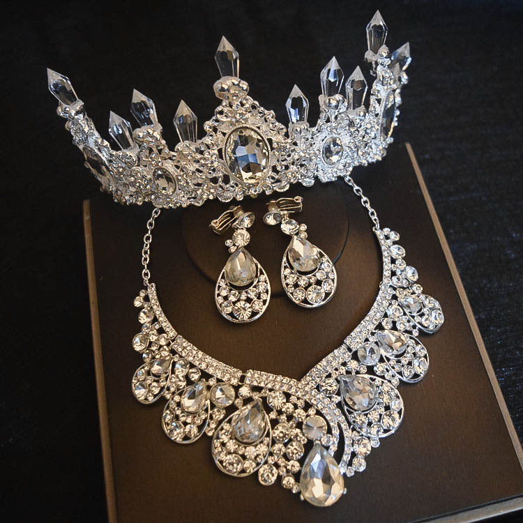 Bridal Headdress Flowers Wedding Hair Accessories Accessories Crown Necklace Earrings Three-piece Set Wedding Accessories - Badi Jewellery store