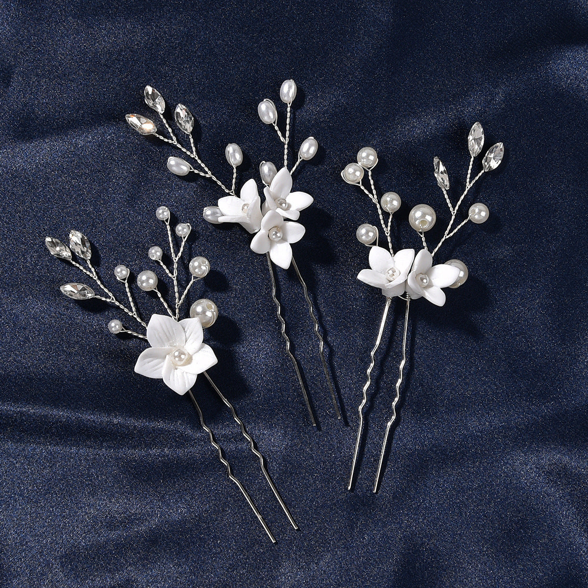 Three Sets Of White Flower U Shaped Hairpins - Badi Jewellery store