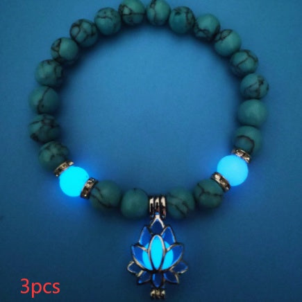 Energy Luminous Lotus Natural Stone Bracelet Yoga Healing Luminous Glow In The Dark Charm Beads Bracelet For Men Women Prayer Buddhism - Badi Jewellery store