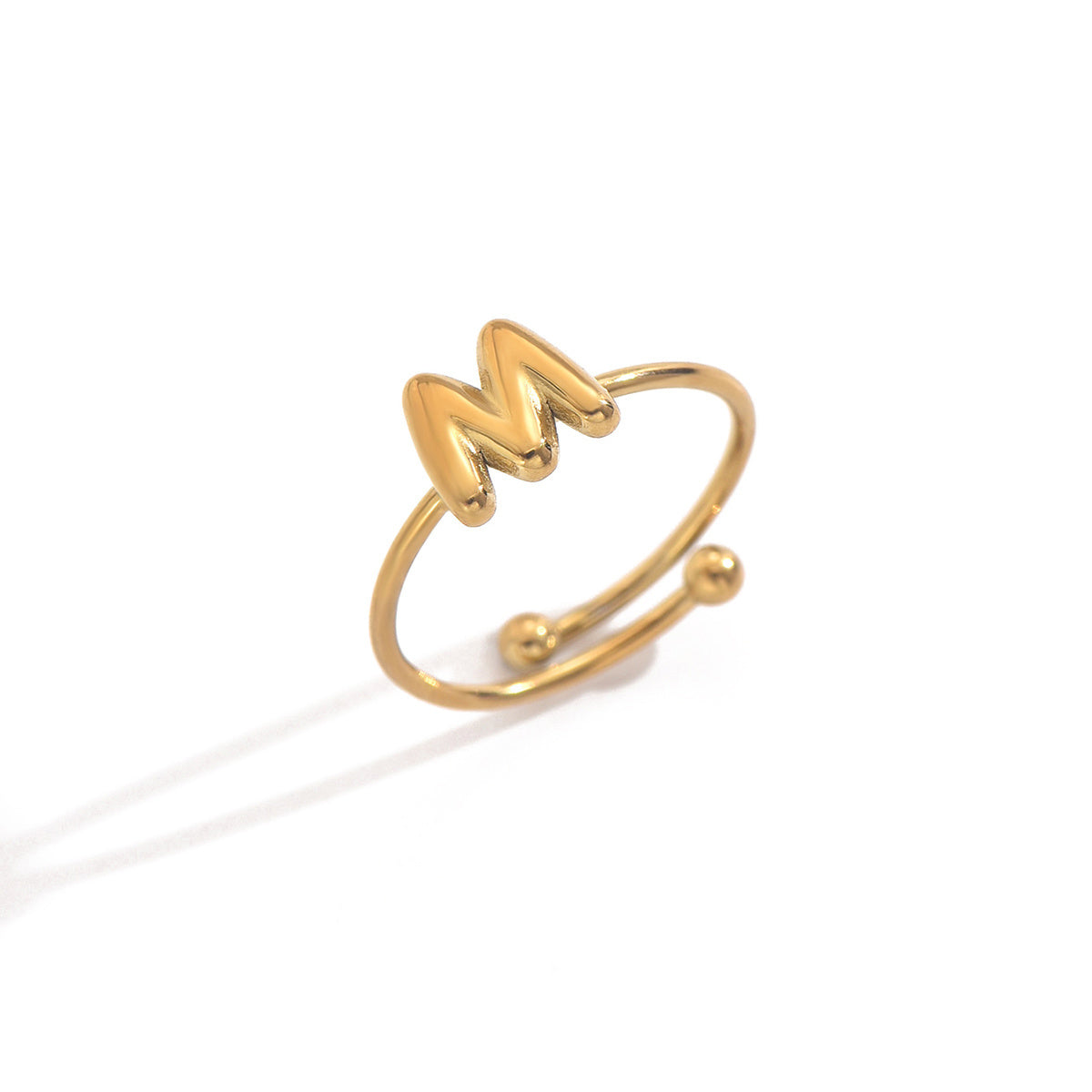 Lxalry 18K Gold Plated Stainless Steel Modern Alphabet Ring With Mirror Polish Sphere Accents Hypoallergenic Jewelry For Women Skin Safe Never Fade Luxury Gift Full A-Z Letters - Badi Jewellery store