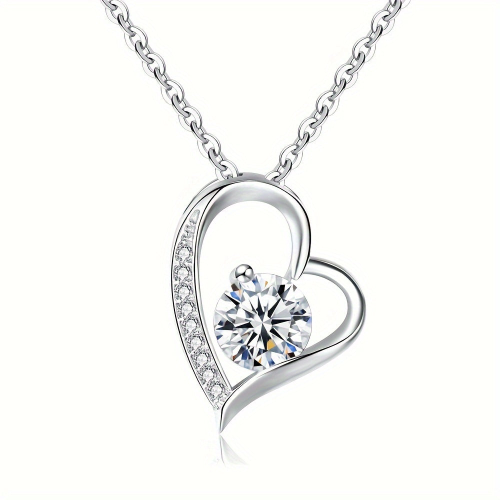 Cubic Zirconia Heart Necklace With Heart For Gifts 925 Sterling Silver Necklace