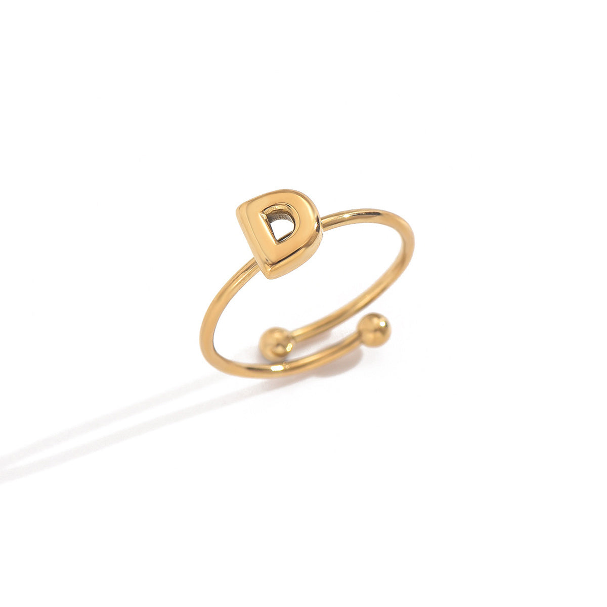 Lxalry 18K Gold Plated Stainless Steel Modern Alphabet Ring With Mirror Polish Sphere Accents Hypoallergenic Jewelry For Women Skin Safe Never Fade Luxury Gift Full A-Z Letters - Badi Jewellery store