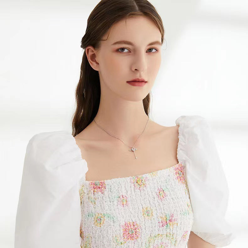Moving Cupid Heart Angel Wings Tassel Necklace With Crystal Clavicle Chain Women Jewelry Gift Valentine's Day - Badi Jewellery store
