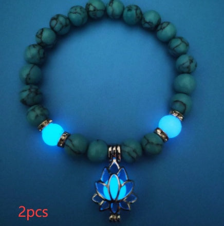 Energy Luminous Lotus Natural Stone Bracelet Yoga Healing Luminous Glow In The Dark Charm Beads Bracelet For Men Women Prayer Buddhism - Badi Jewellery store