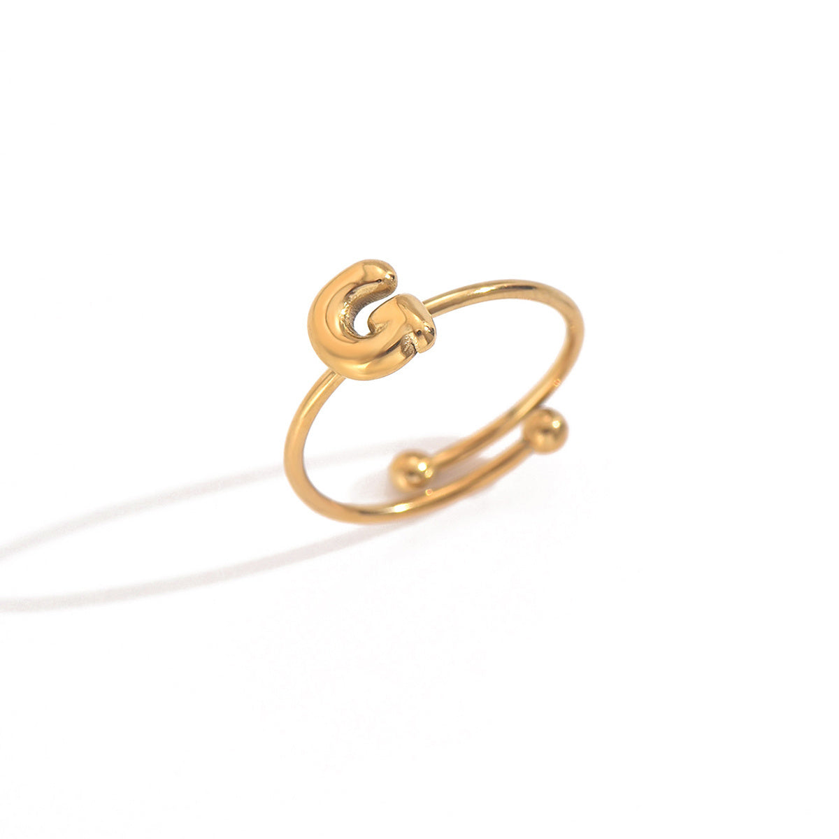 Lxalry 18K Gold Plated Stainless Steel Modern Alphabet Ring With Mirror Polish Sphere Accents Hypoallergenic Jewelry For Women Skin Safe Never Fade Luxury Gift Full A-Z Letters - Badi Jewellery store