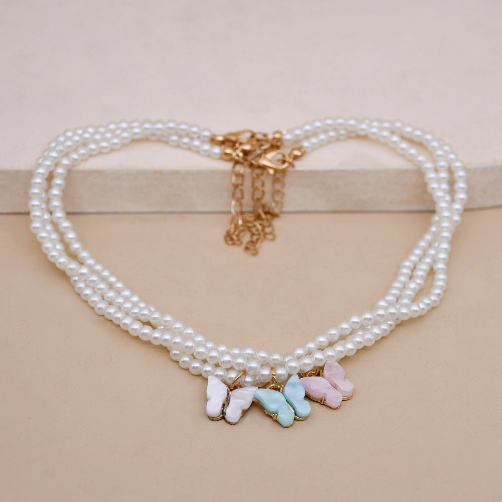 Elegant White Pearl Choker Necklace Small Round Pearl Wedding Butterfly Necklace For Women Charm Fashion Jewelry - Badi Jewellery store