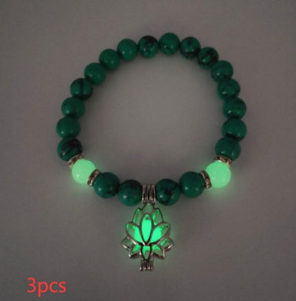 Energy Luminous Lotus Natural Stone Bracelet Yoga Healing Luminous Glow In The Dark Charm Beads Bracelet For Men Women Prayer Buddhism - Badi Jewellery store