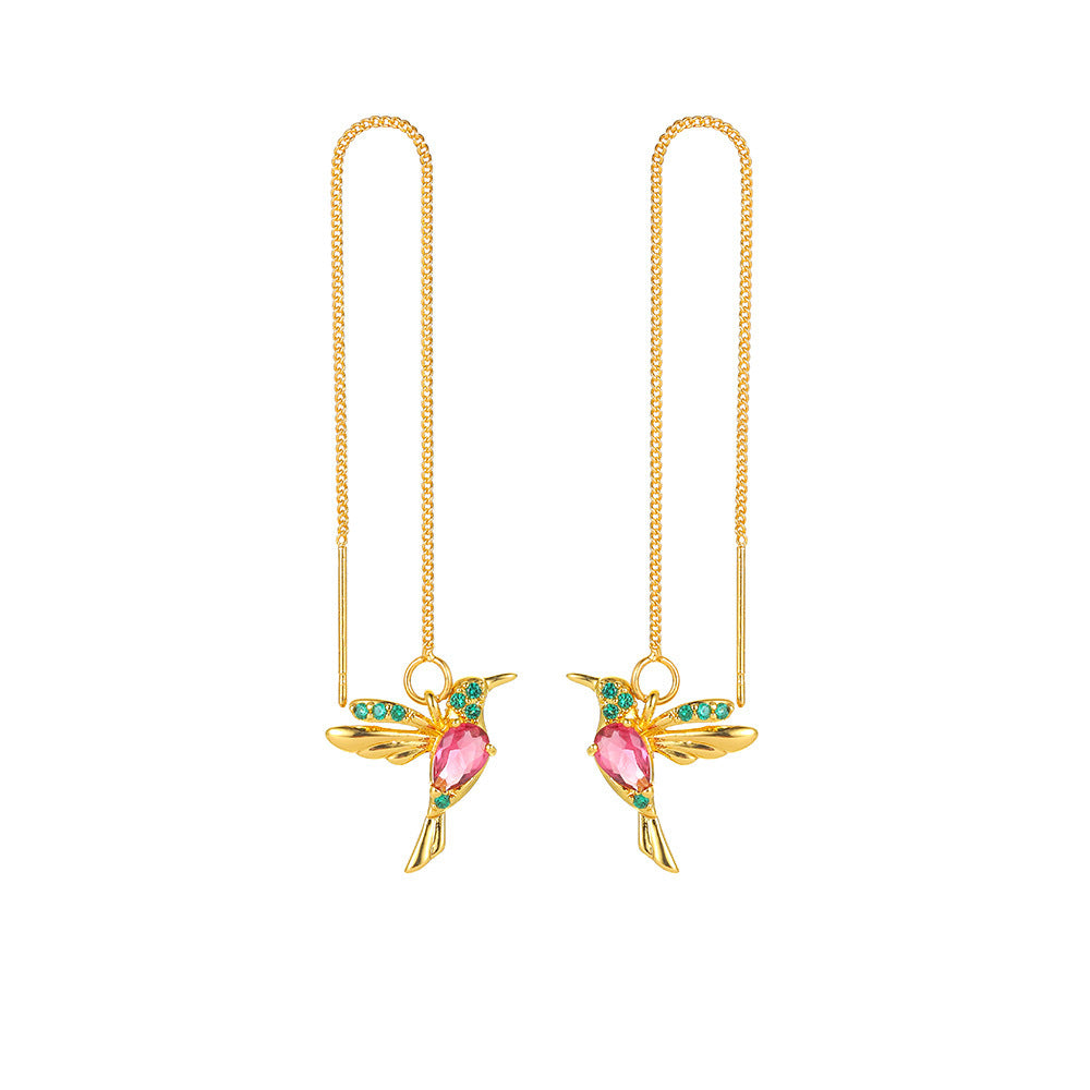 Fashion Jewelry New Unique Little Bird Drop Long Hanging Hummingbird Earrings For Women Elegant Girl Tassel Crystal Pendant Earring Jewelry - Badi Jewellery store