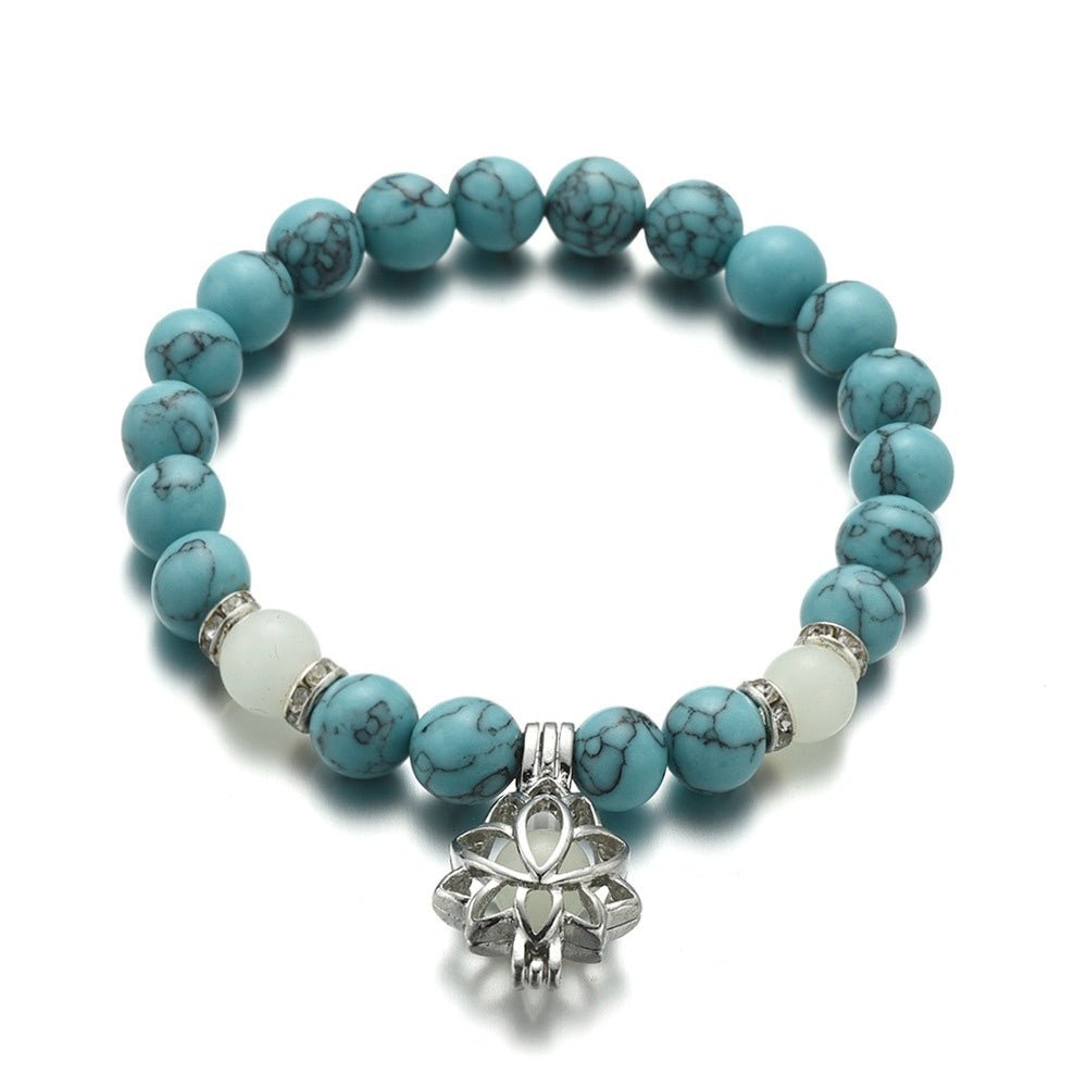 Energy Luminous Lotus Natural Stone Bracelet Yoga Healing Luminous Glow In The Dark Charm Beads Bracelet For Men Women Prayer Buddhism - Badi Jewellery store