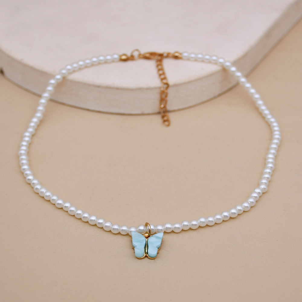 Elegant White Pearl Choker Necklace Small Round Pearl Wedding Butterfly Necklace For Women Charm Fashion Jewelry - Badi Jewellery store