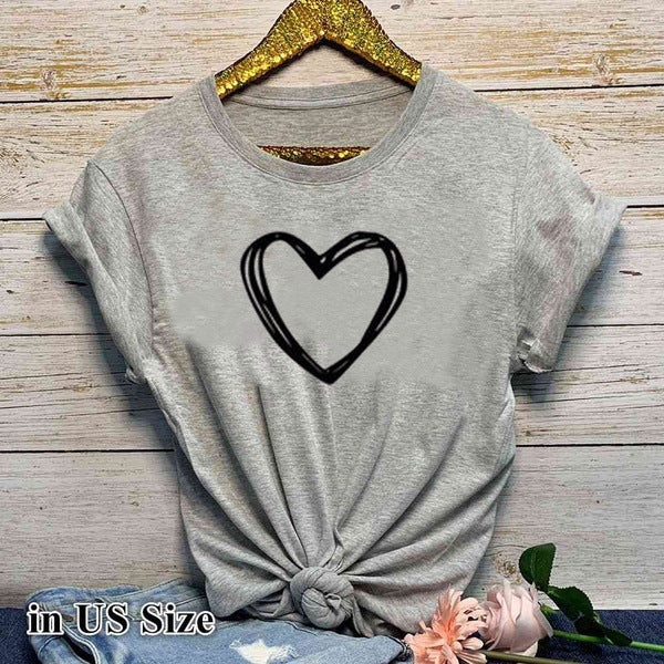 Heart Print T Shirt Women Short Sleeve