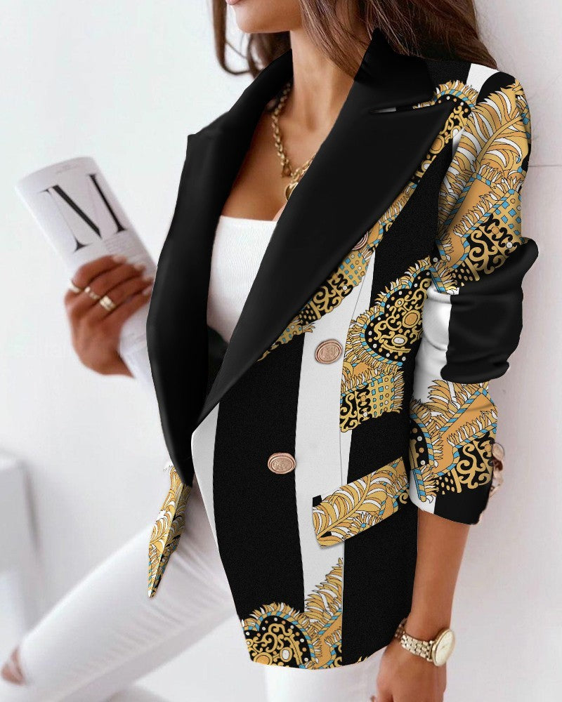 Women's Fashion Print Coat Suit