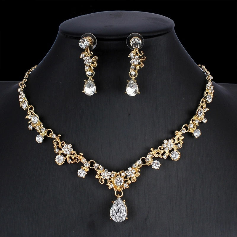 Golden Zircon Jewelry Set Bridal Necklace Earrings Wedding Two-piece Set - Badi Jewellery store