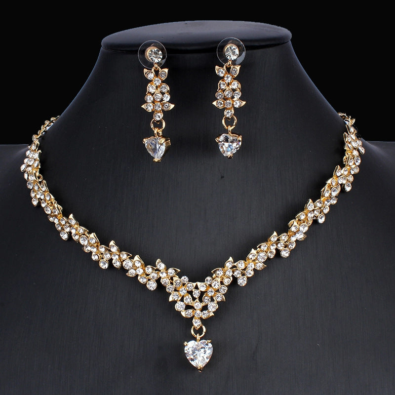 Golden Zircon Jewelry Set Bridal Necklace Earrings Wedding Two-piece Set - Badi Jewellery store
