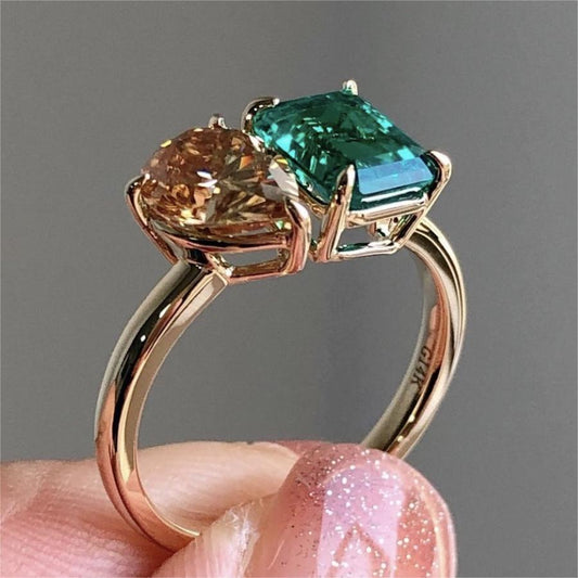 Crystal Engagement Ring Classic Gold Color