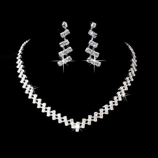 Bridal Jewelry two sets, bridal Rhinestone chain, Wedding Necklace, earring, Rhinestone Necklace, marriage two sets - Badi Jewellery store