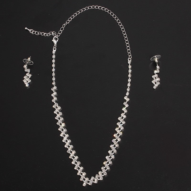 Bridal Jewelry two sets, bridal Rhinestone chain, Wedding Necklace, earring, Rhinestone Necklace, marriage two sets - Badi Jewellery store