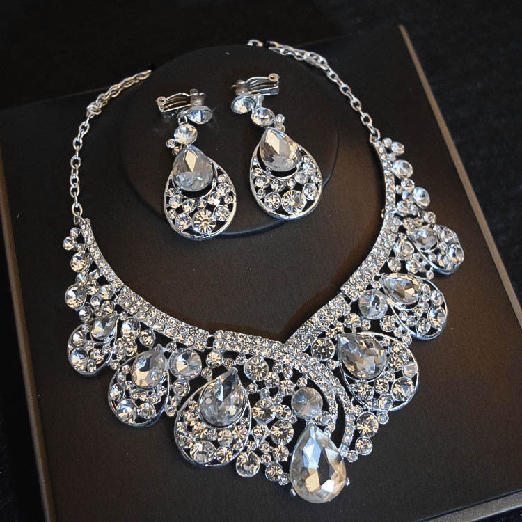 Bridal Headdress Flowers Wedding Hair Accessories Accessories Crown Necklace Earrings Three-piece Set Wedding Accessories - Badi Jewellery store