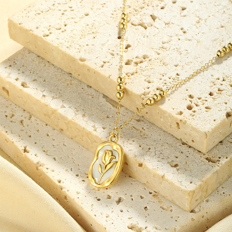 Simple Rose White Shell Pendant Necklace For Women - Badi Jewellery store