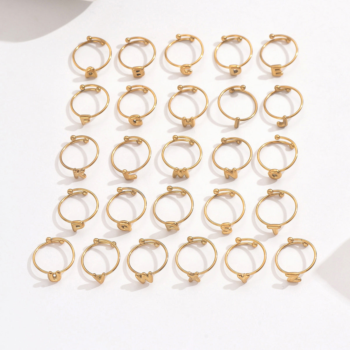 Lxalry 18K Gold Plated Stainless Steel Modern Alphabet Ring With Mirror Polish   Sphere Accents  Hypoallergenic Jewelry For Women  Skin Safe Never Fade Luxury Gift  Full A-Z Letters - Badi Jewellery store