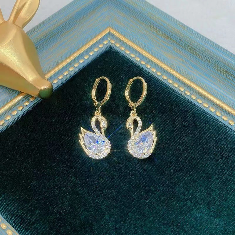 Sweet Rhinestone Swan Earrings Ins Fashion Earrings For Women Jewelry - Badi Jewellery store