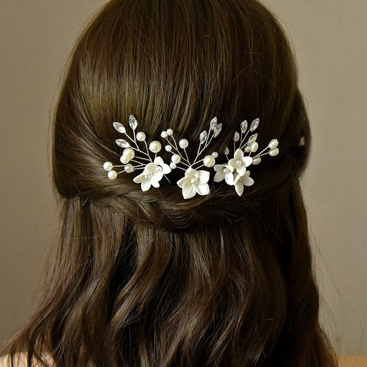 Three Sets Of White Flower U Shaped Hairpins - Badi Jewellery store