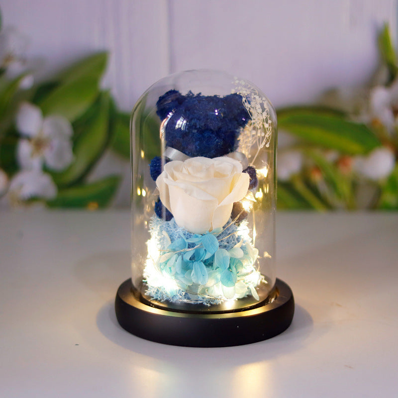 Gift Box Teddy Bear Eternal Flower With Lights Gift For Women Home Decor