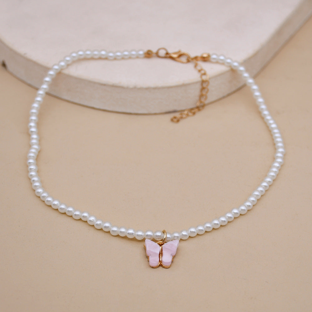 Elegant White Pearl Choker Necklace Small Round Pearl Wedding Butterfly Necklace For Women Charm Fashion Jewelry - Badi Jewellery store