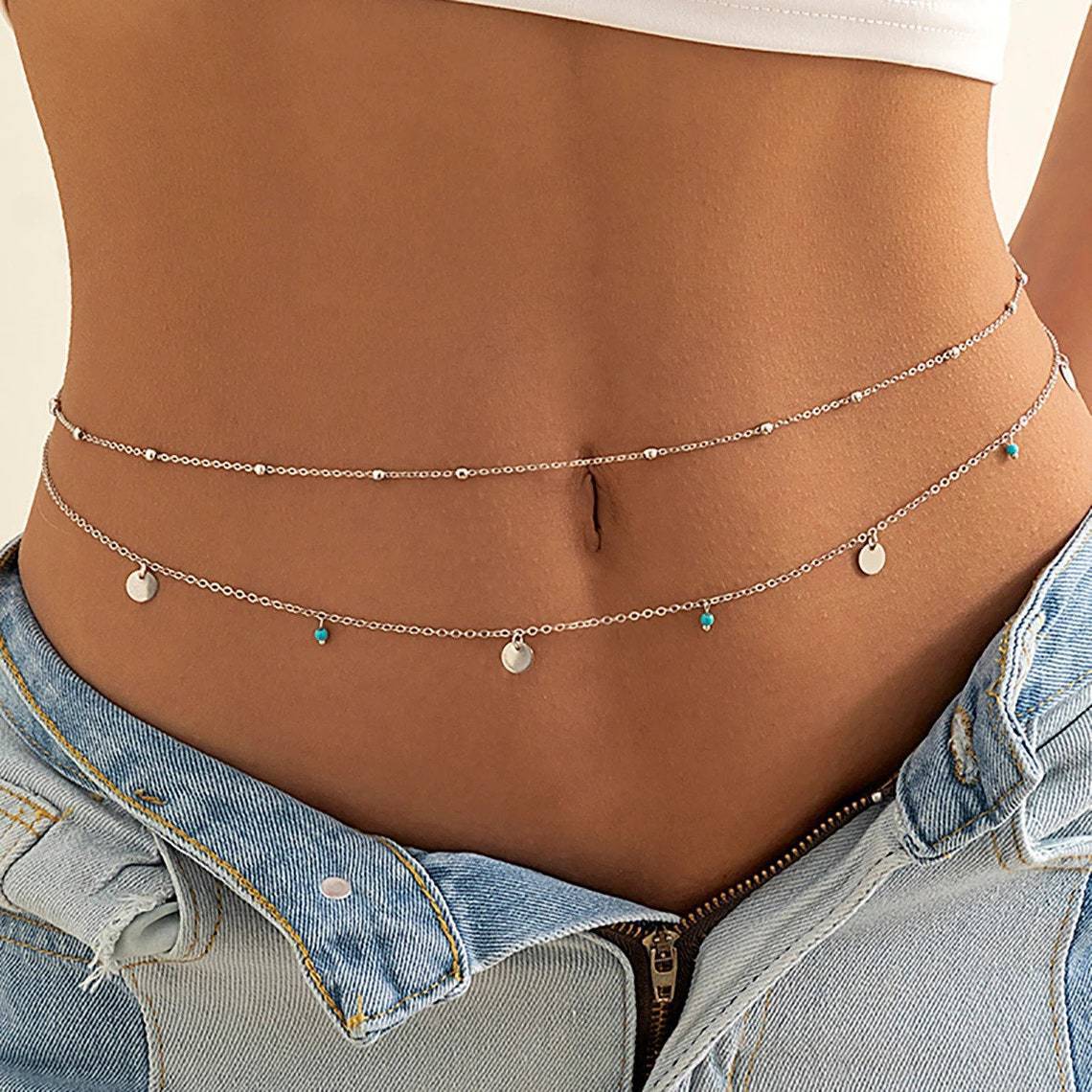 Women's Fashion Round Beads Chain Double-layer Waist Chain - Badi Jewellery store