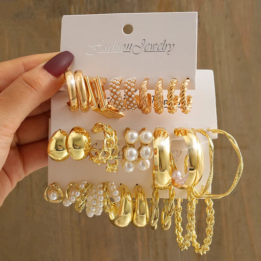 Gold Color Vintage pearl Earrings Set - Badi Jewellery store
