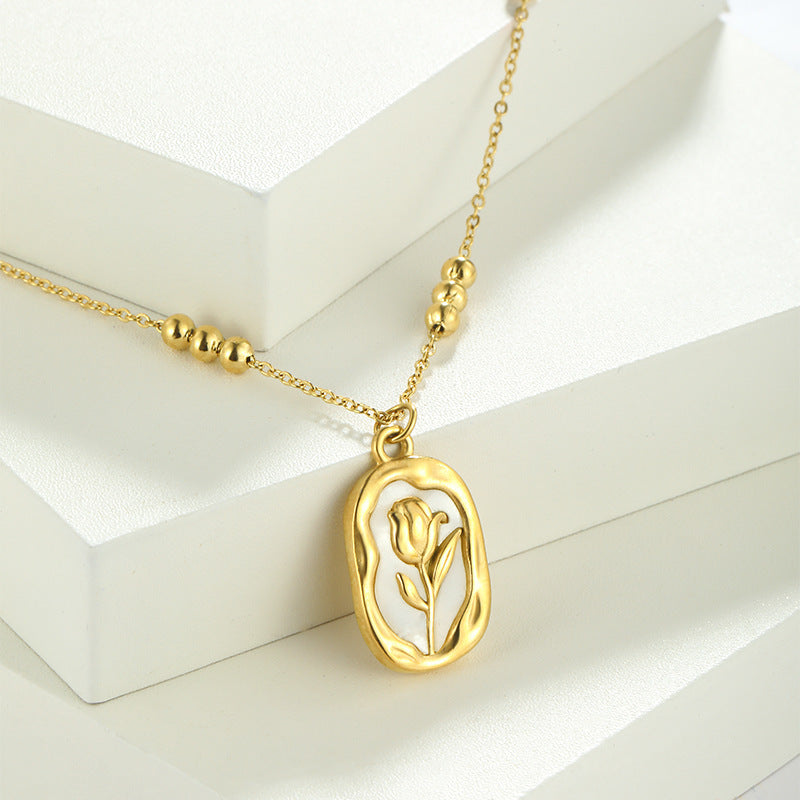 Simple Rose White Shell Pendant Necklace For Women - Badi Jewellery store