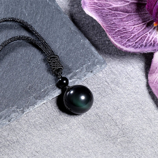 Fashion 16mm Natural Obsidian Pendant Amethyst Necklace For Men And Women - Badi Jewellery store