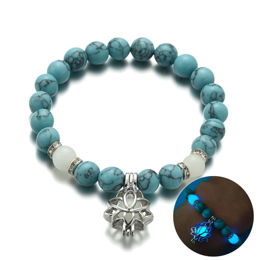 Energy Luminous Lotus Natural Stone Bracelet Yoga Healing Luminous Glow In The Dark Charm Beads Bracelet For Men Women Prayer Buddhism - Badi Jewellery store