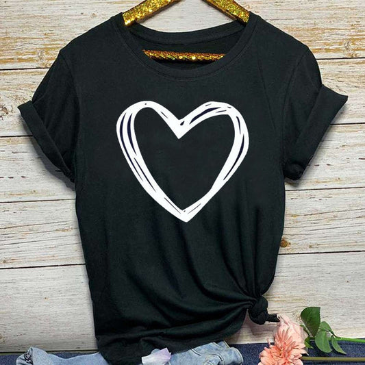 Heart Print T Shirt Women Short Sleeve