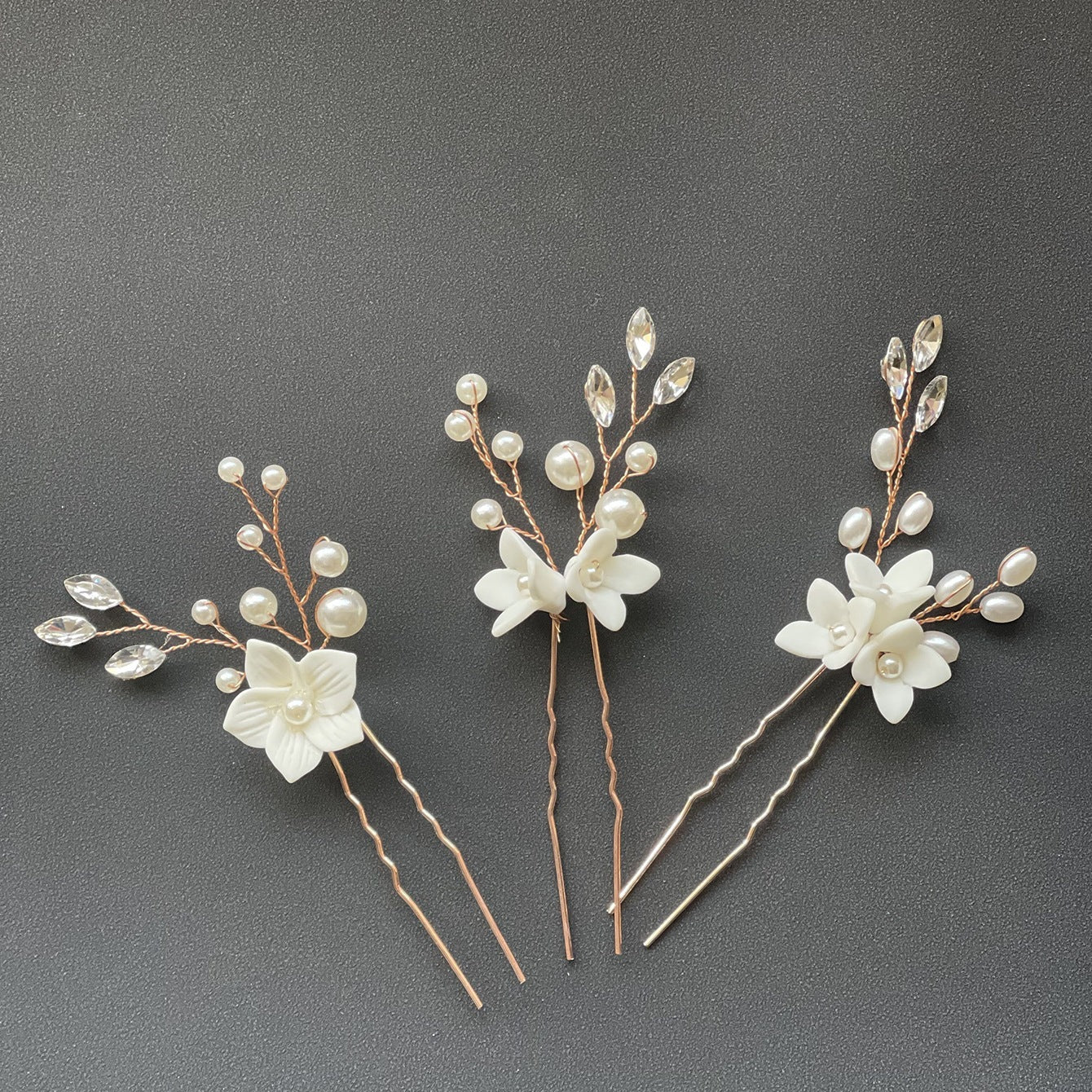 Three Sets Of White Flower U Shaped Hairpins - Badi Jewellery store