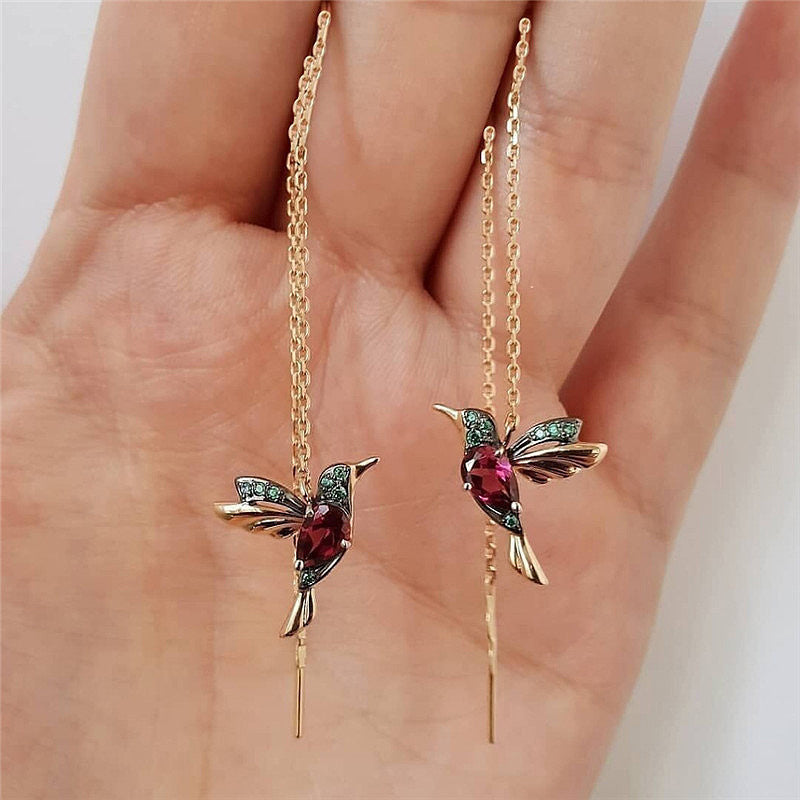 Fashion Jewelry New Unique Little Bird Drop Long Hanging Hummingbird Earrings For Women Elegant Girl Tassel Crystal Pendant Earring Jewelry - Badi Jewellery store